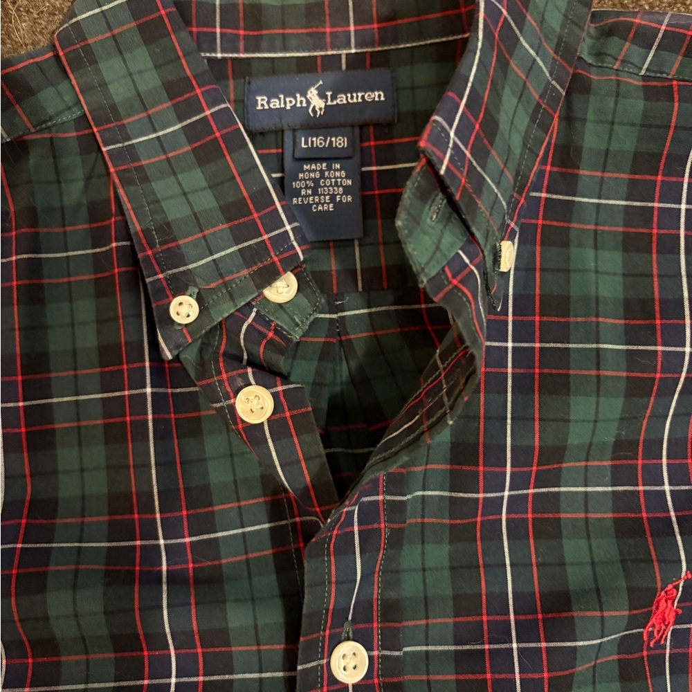 Ralph Lauren Green and Red Casual Button Down Shirt